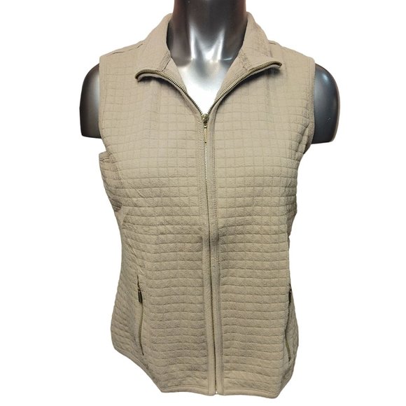 Karen Scott Sport Women's Beige/Brown Quilted Sleeveless Zip Up Vest Jacket S - Picture 1 of 3